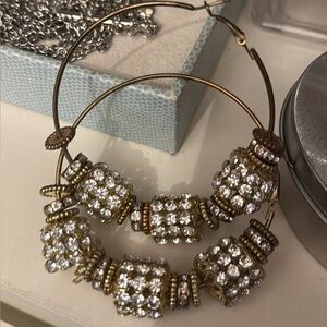 Gold Hoop Earrings with Crystal Bead Accents